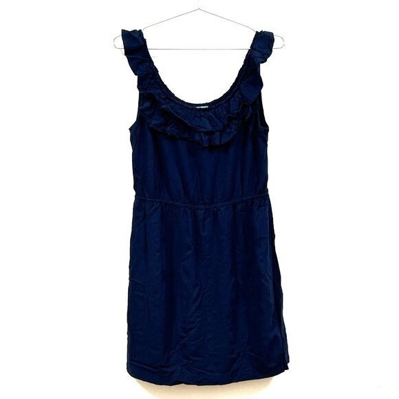 BISOU BISOU Dress Womens 10 Navy Mini Ruffle Strap Scoop Neck Elastic Waist - Picture 1 of 8